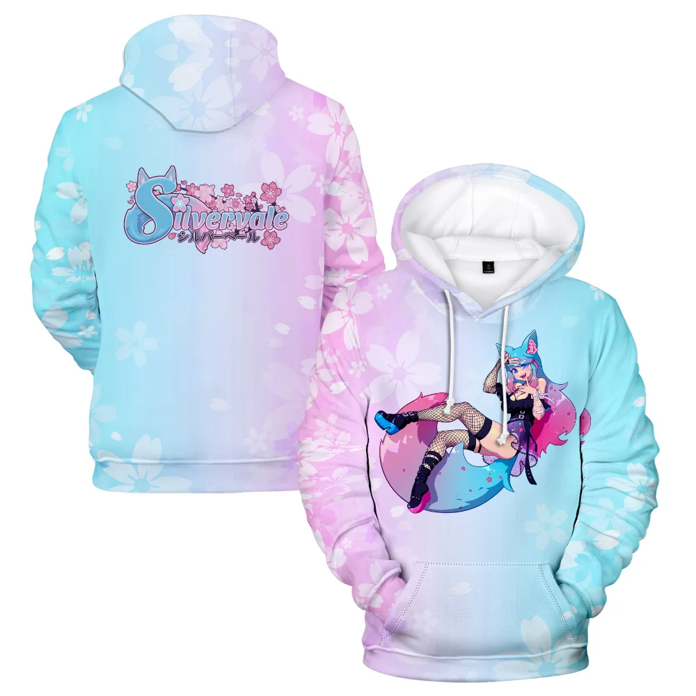 Silvervale-VTuber Hoodie Anime para homens e mulheres, moletom de manga comprida, streetwear Harajuku, roupas 3D, manga japonesa, novo