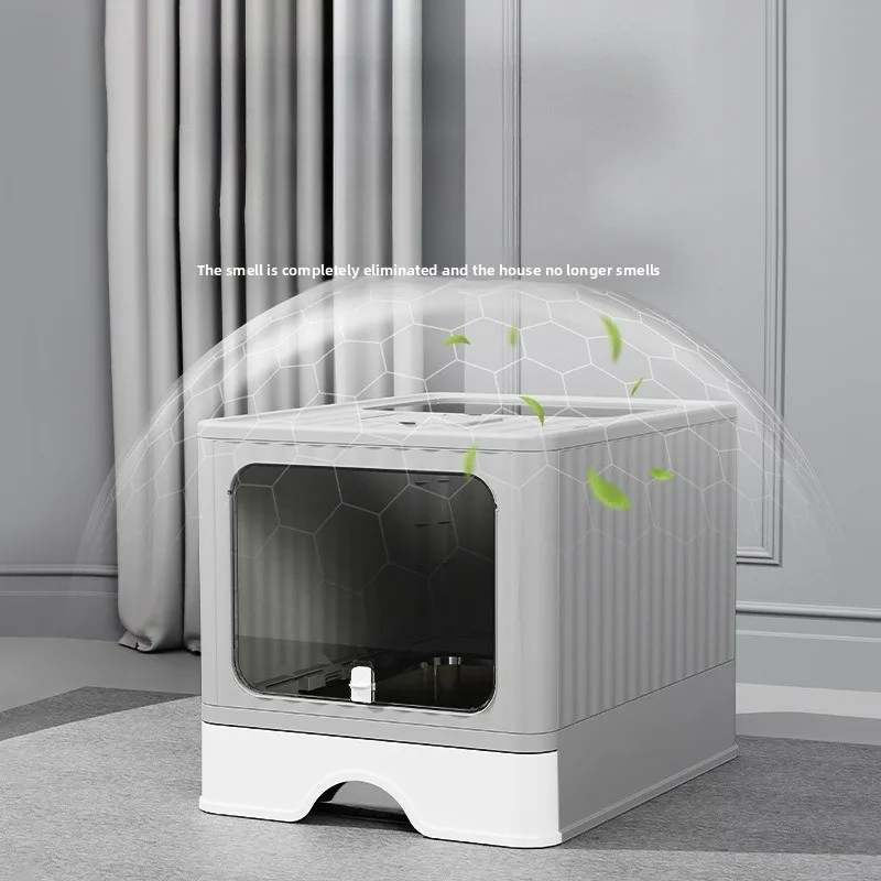 Large Full Enclosed Foldable Stainless Steel Cat Litter Box UV Sterilization Deodorant Drawer Type Anti Splash Cat Toilet