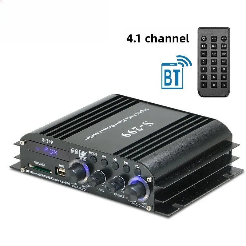 4.1 Channel Bluetooth Audio Power Amplifier USB SD FM Treble Bass Control Home Car Subwoofer Sound Amp