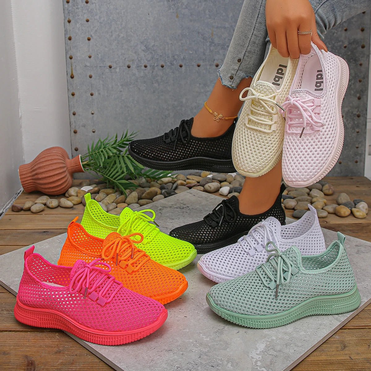 New Summer Women's weave hollowed-out Breathable Lace-Up Casual Sneakers Fashion Non-Slip Comfortable Walking Running Gym Shoes