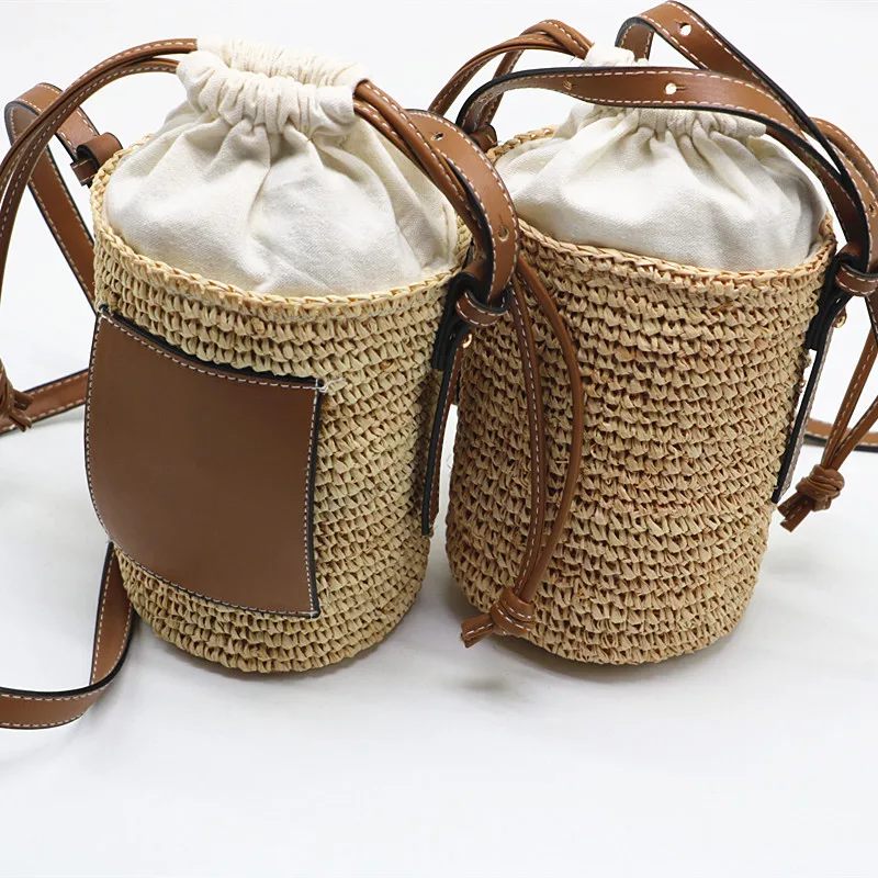 Designer Brands Straw Bucket Bag Rope Woven Women Shoulder Crossbody Bags Rattan Summer Beach Handbags Round Bag Tote