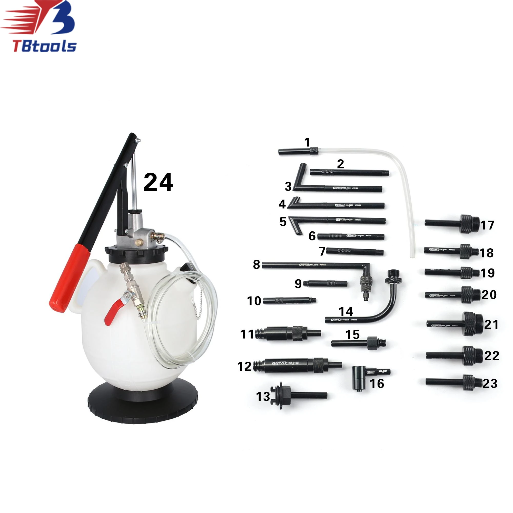 

TBTOOLS Car Auto 7.5L Transmission Filling with 23 Adapters Gearbox Oil Filler System Change Hand Pump Adaptors Tool Set TB080