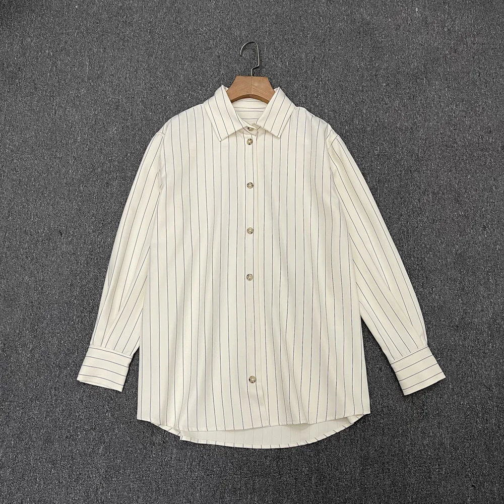 Niche Fashion Design Striped Women Casual Blouse New Arrival Loose Lady Commuter Shirt Single-breasted Long-sleeved Top