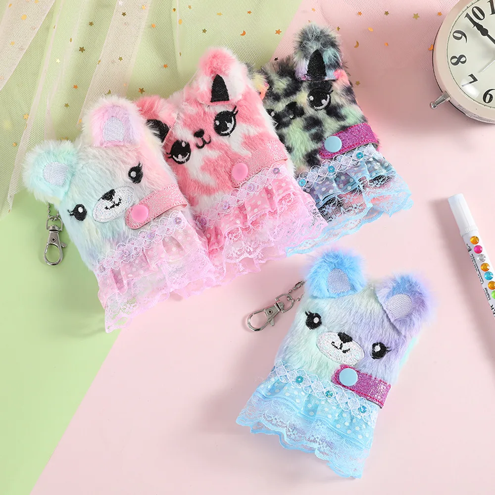 Girl Cartoon Plush Notebook Cute Cat Pink Dress Mini Note Book Princess Kawaii Pendant Notebooks Stationery Supplies