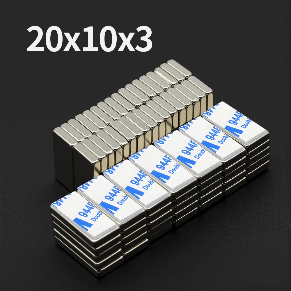 Super Strong Block Neodymium Magnet With adhesive Powerful Magnet N35 small Permanent Magnetic NdfeB Refrigerator Magnet 20x10x3