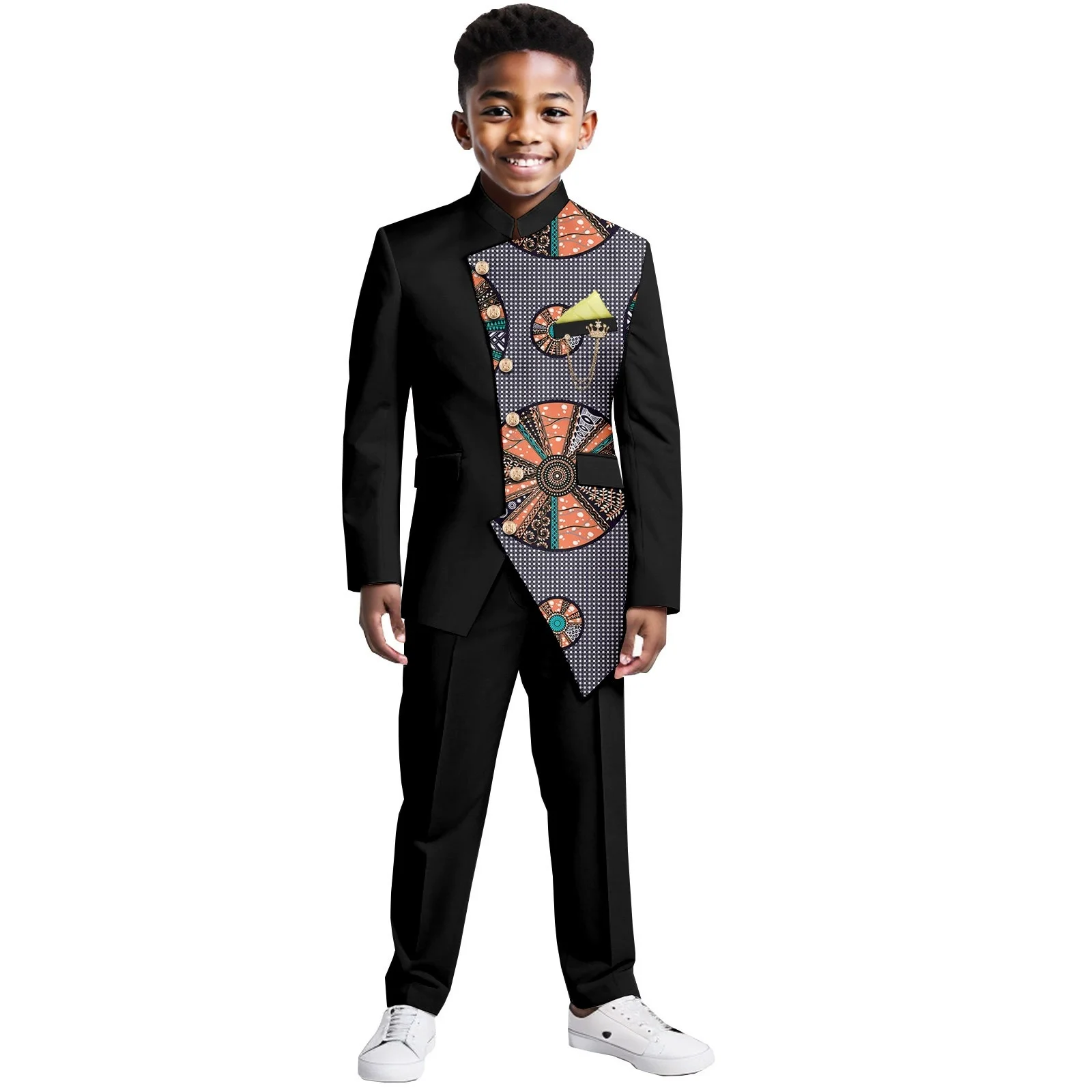 African Clothes for Kids Formal Suits Boys Outfits Blazer Dashiki Print Top and Pant Sets Bazin Riche Children Outwear
