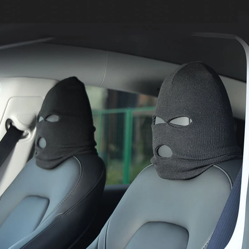

Comical Masked Man Anti-Theft Warning Car Seat Headcovers: Personalized Knitted Decorative Elements