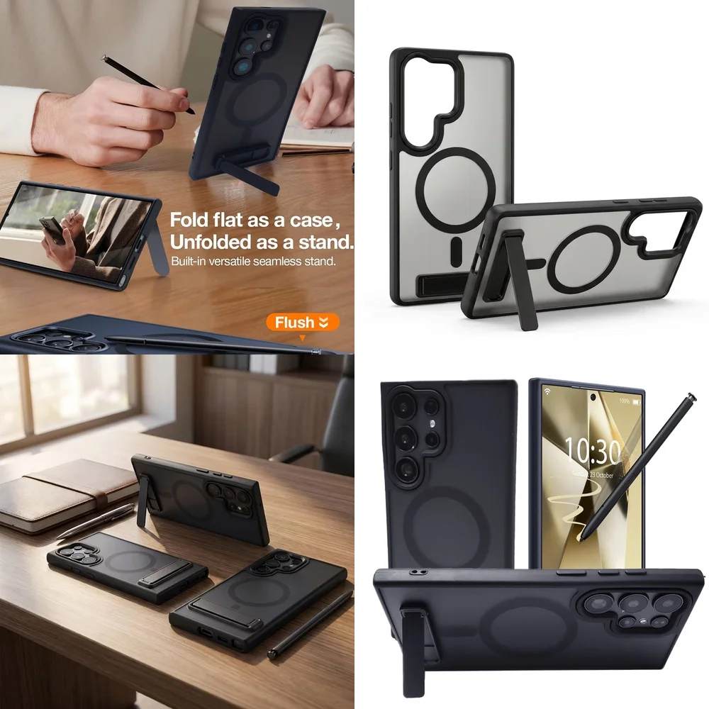Luxury Matte Hard PC Magnetic Bracket Case for Samsung Galaxy S26 Ultra S24 S25 S22 S23 Premium Drop Protection Phone Cover