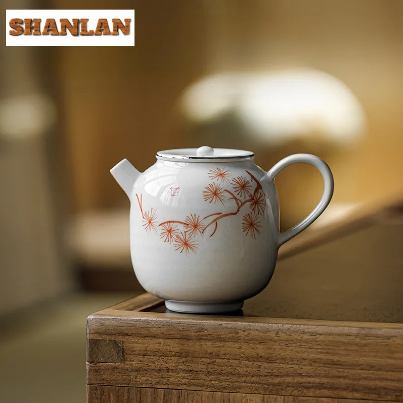 

145ml Plant Ash Hand-painted Pine Teapot Traditional Tea Infuser Pot Household Tea Maker Kettle With Ball Hole Cha Collection