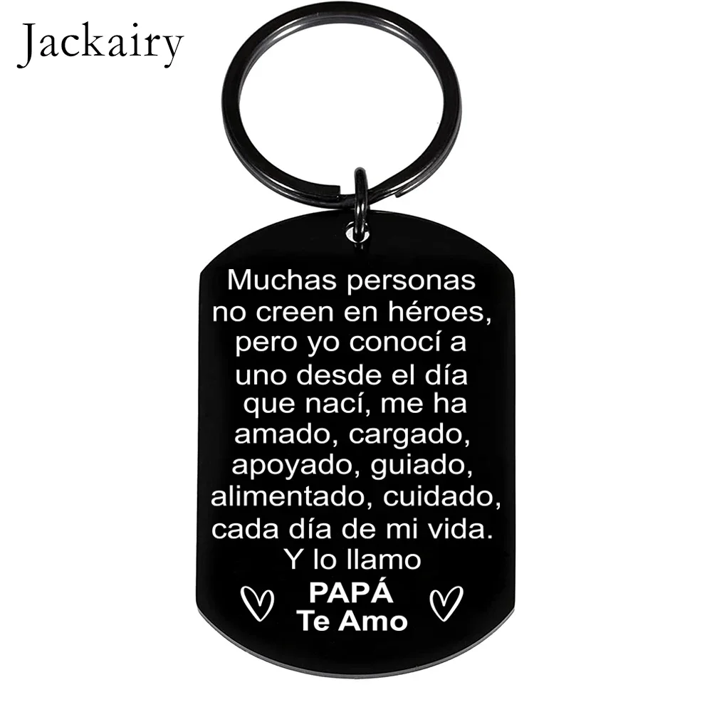 Spanish Keychain Gifts for Papá Best Fathers Day Gift Stainless Steel Charms Family Jewelry Keyring Pendant Necklace for Men