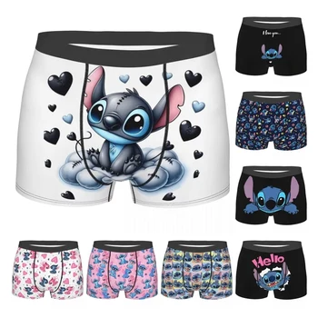 Boxer lilo & stitch anjo amor alternativo shorts calcinha cuecas masculinas dos desenhos animados bonito respirável underpant homme plus size