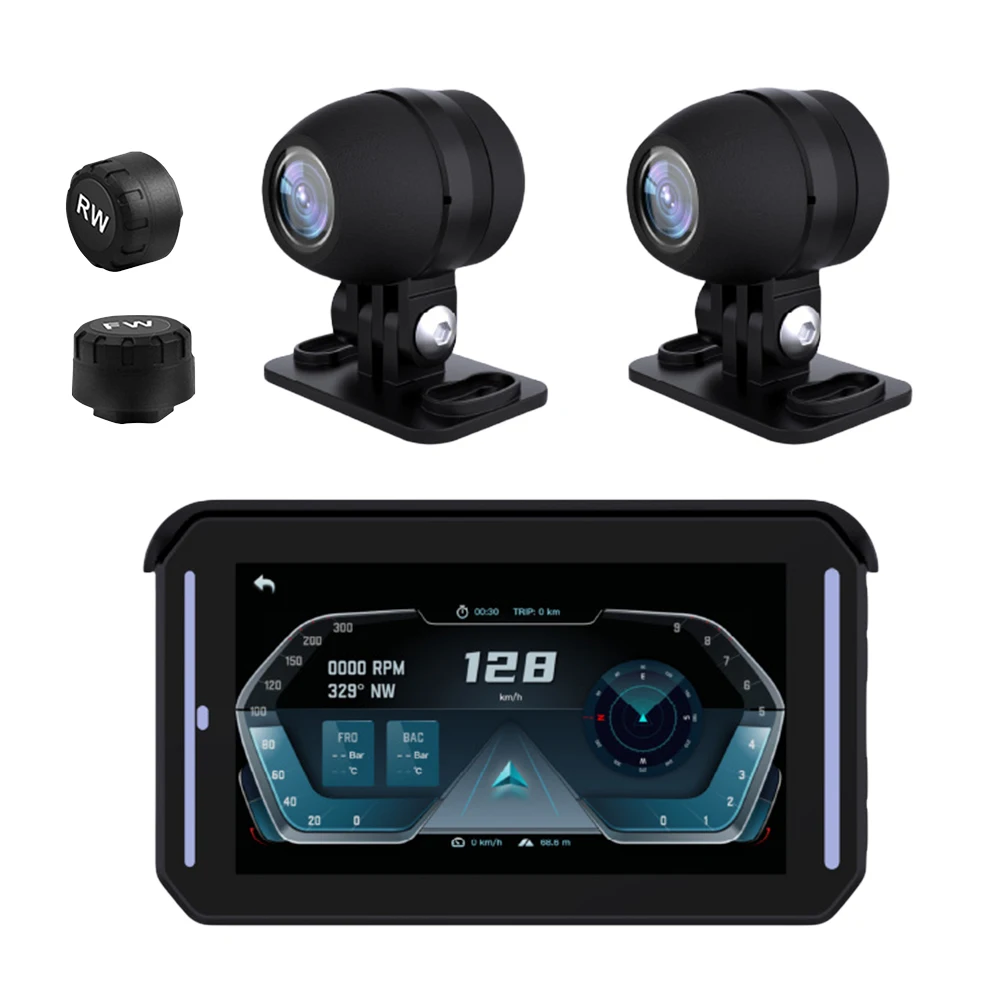 

5 Inch Motorcycle GPS Navigator 1080P HD Wireless Carplay Android Auto Multimedia Player Dash Cam G-Sensor Tire Pressure Monitor