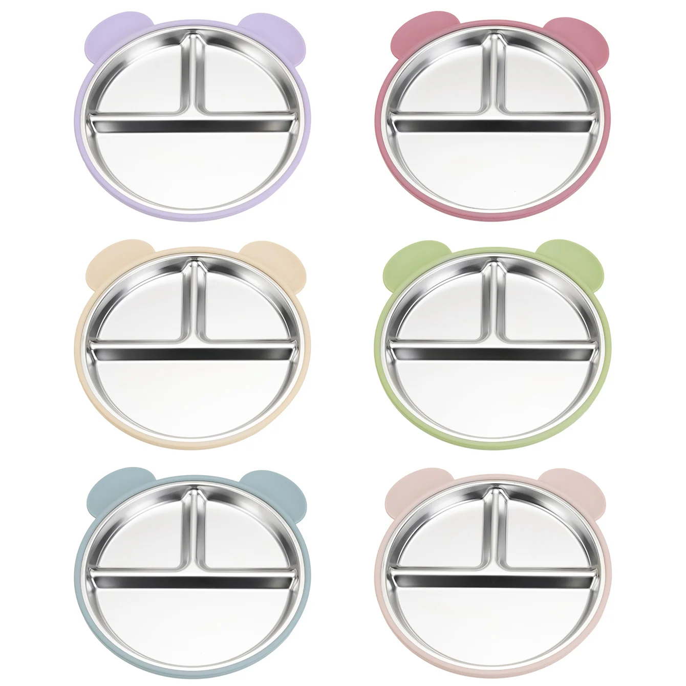 

Детская тарелка для кормления с присоской, из нержавеющей стали и силикона, для самостоятельного кормления малышей, посуда для обучения, аксессуары для младенцев, 1 шт.