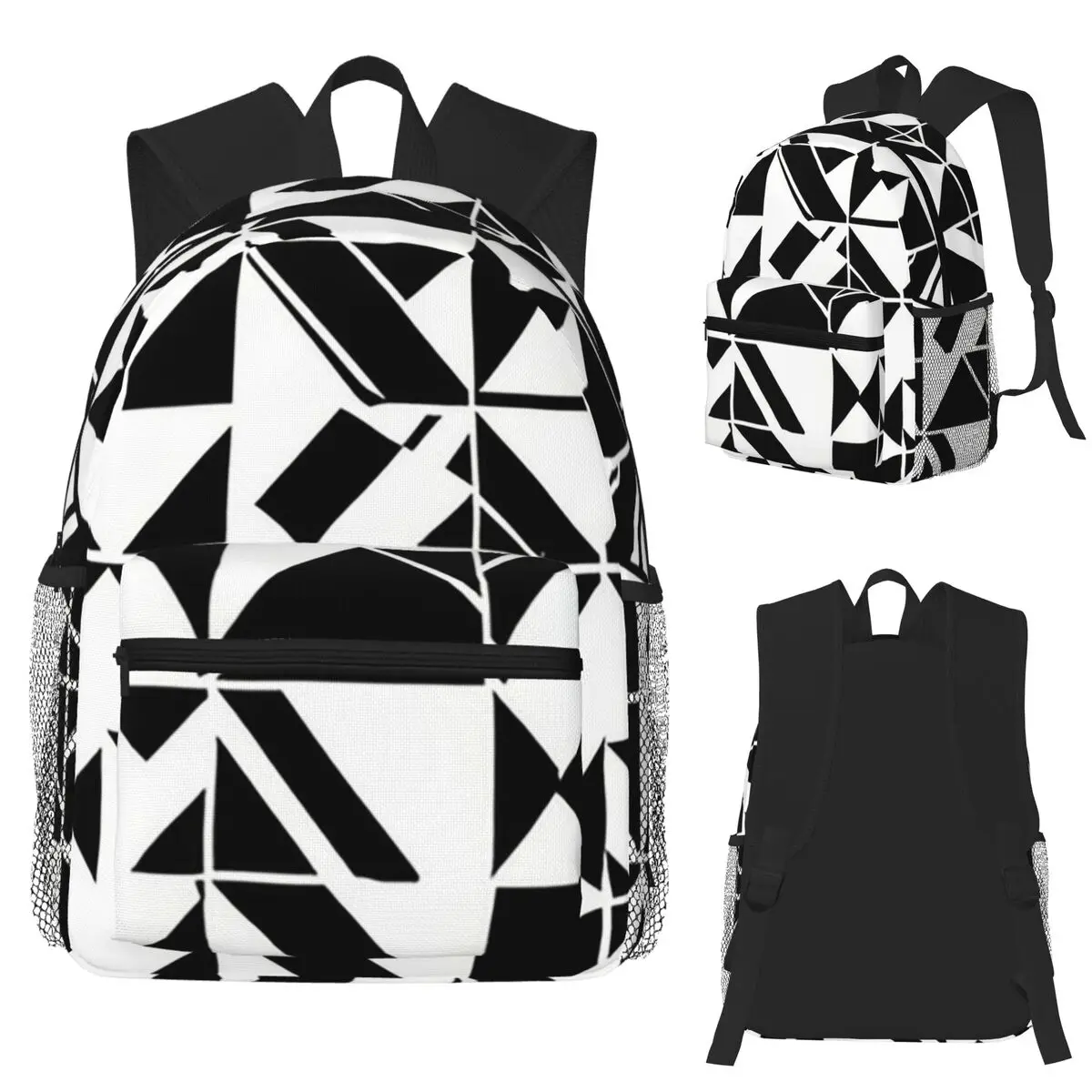 

Черно-белый бесшовный оптический монохромный студенческий рюкзак с геометрическим рисунком, школьная сумка, дорожный рюкзак, модная сумка для книг, сумки на плечо