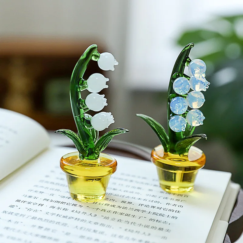 European Style Creative Lily of the Valley Glass Figurine Mini Plant Micro Landscape Decor Room Ornament Elegant Home Decoration