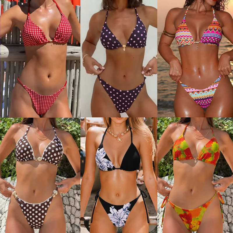 

Новый купальник-бикини 2026 года с принтом, сексуальный, с регулируемым поясом, треугольными чашечками, из двух частей, для женщин