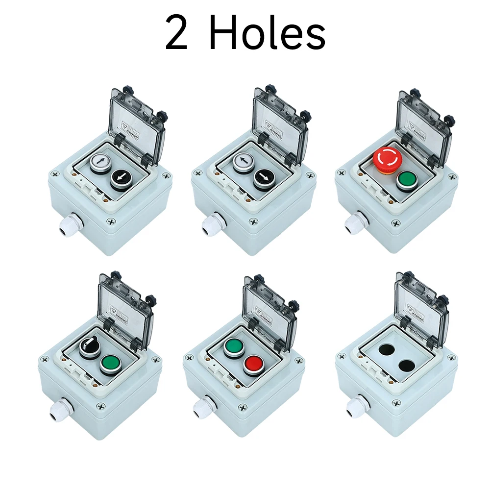 2 holes Outdoor waterproof button control box emergency stop start stop box with protective cover outdoor rainproof power switch