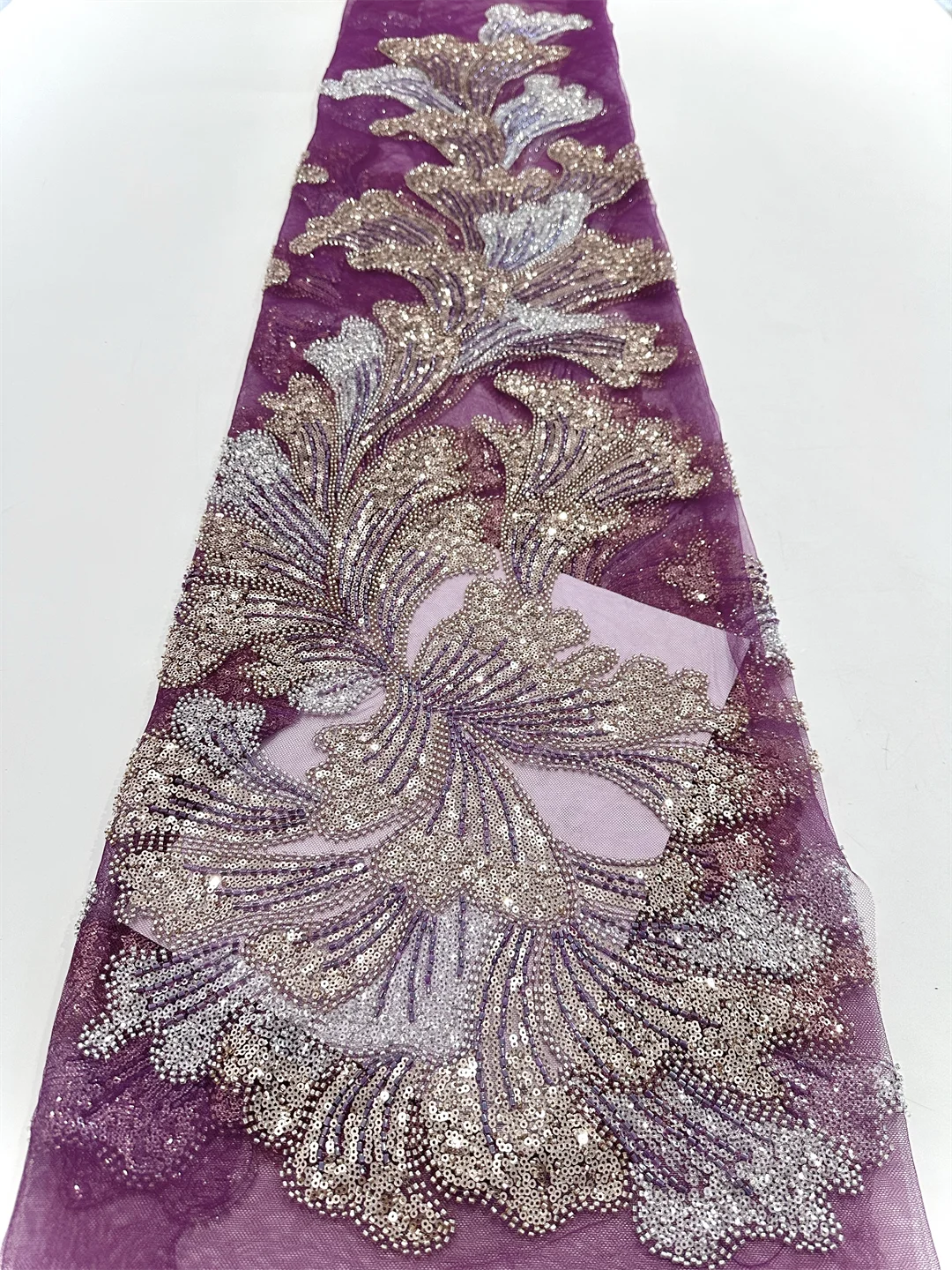 

High Quality African Sequins Tulle Embroidered Groom Lace Fabric Beaded Sequins Lace Fabric For Nigerian Wedding Material