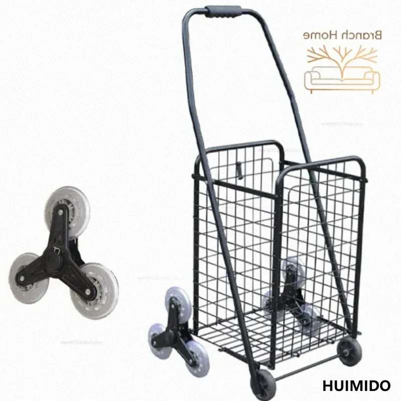 Portable Folding Durable Iron Shopping Cart Stairs Climbing Grocery Trailer Elderly Home Shopping Solution