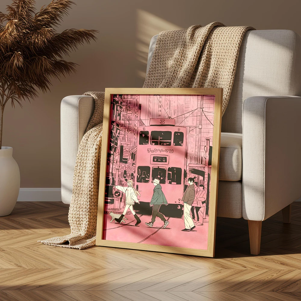 C-Chainsaw Man Anime Poster Denji Power Aki Hayakawa Urban Street Scene Manga Wall Art Aesthetic Room Decor Print Canvas Print