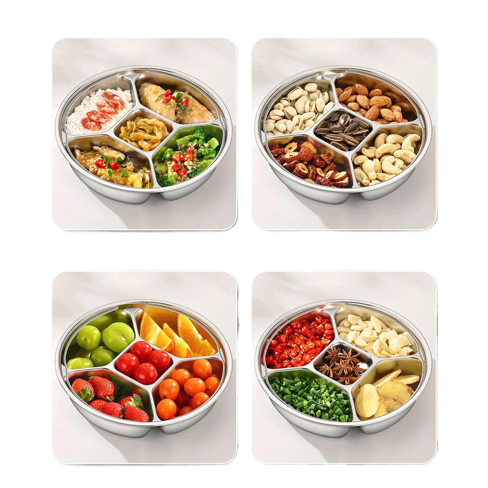 Divided Serving Plate Stainless Steel Food Steaming Platter With Handle Separated Fruit Tray For Home Apartment Parties Family