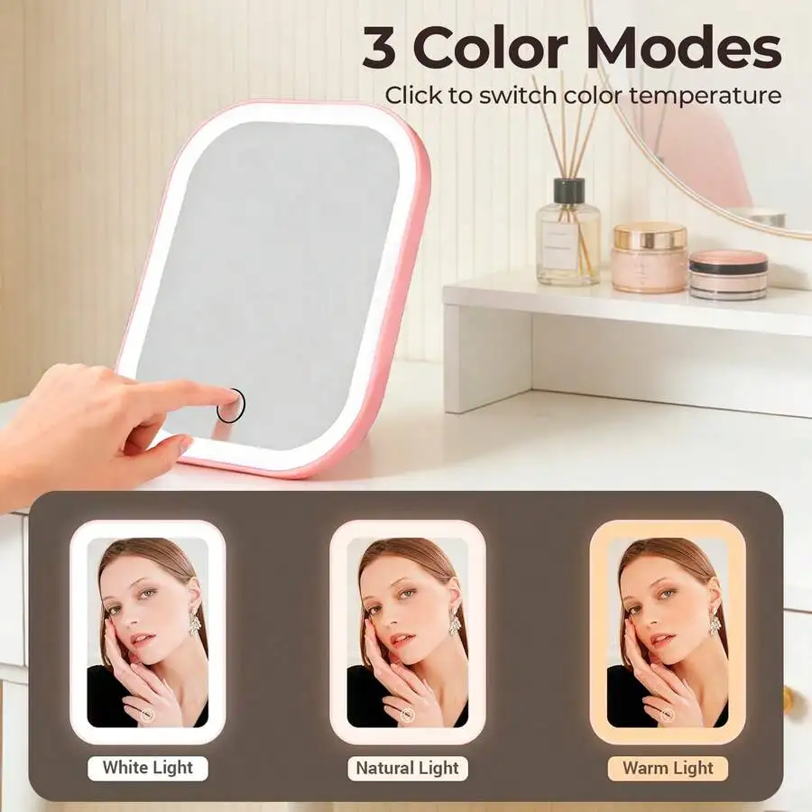 

Rechargeable Lighted Vanity Mirror With 3 Color Modes For Makeup Desk Dressing Room