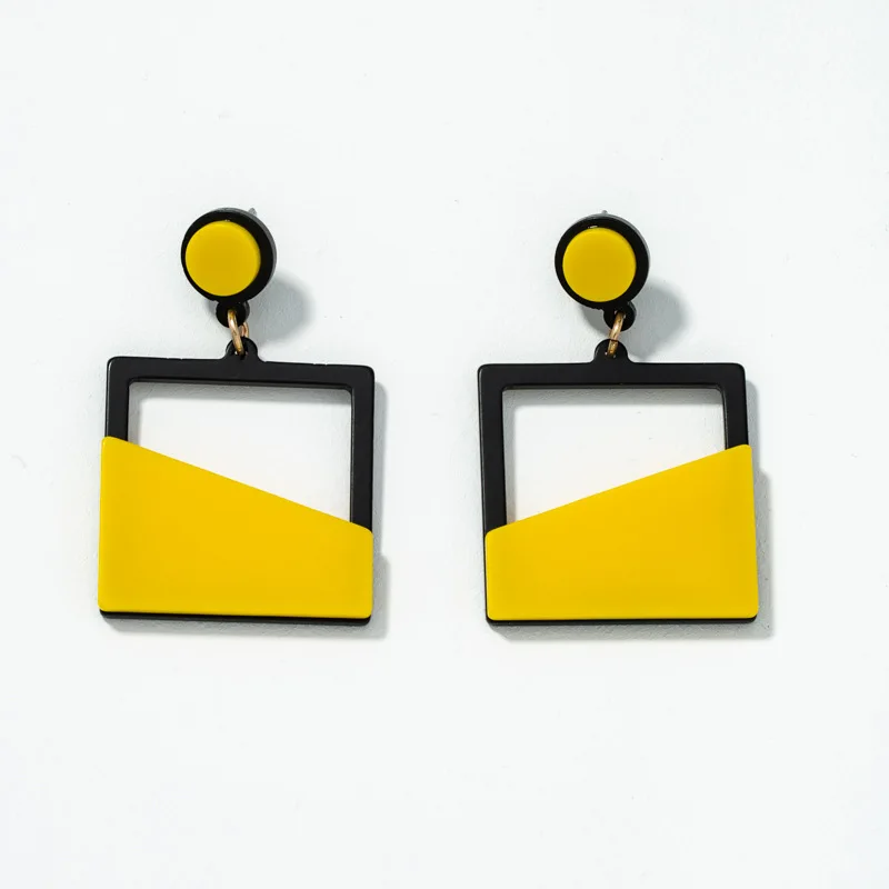 Exaggerated Acrylic Earrings for Women Girls Yellow & Black Stitching Drop Earrings Fashion Party Earrings Jewelry ED01