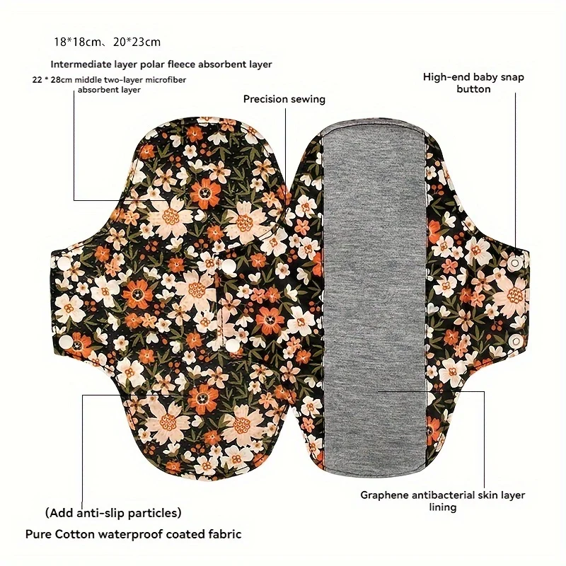 3PCS Anti-Slip Reusable Sanitary Pads 18CM 23CM 28CM  Graphene Absorption Washable Panty Liners Women Soft Cloth Menstrual Pads view 4