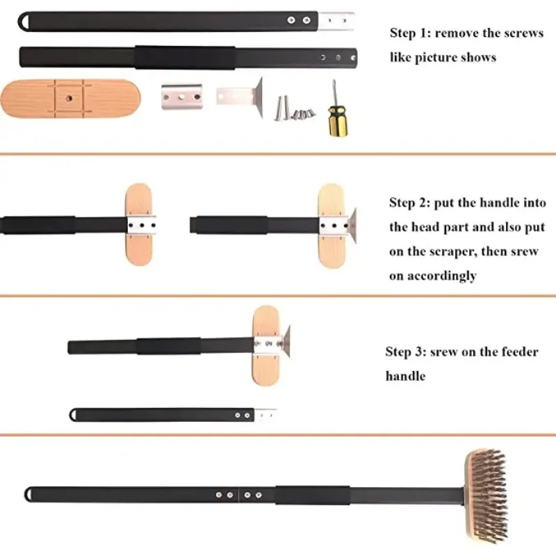 Long And Short Pizza Oven Copper Brush Brush Bristles Brass Scraper Household Grill Cleaning Oven Brush