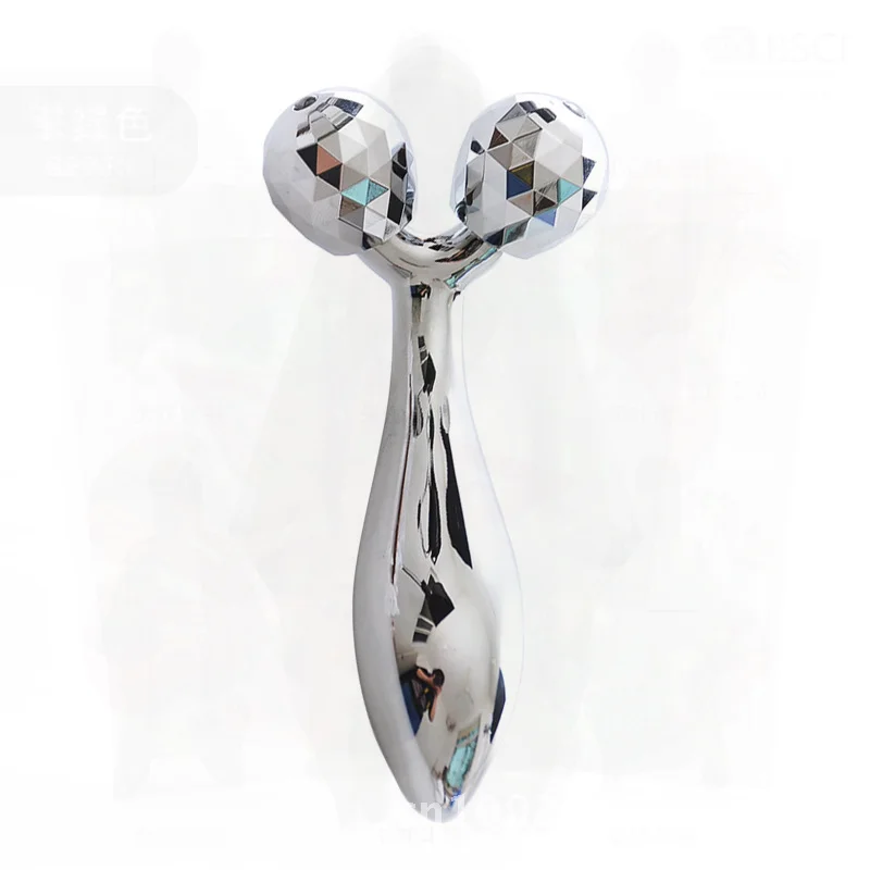 Masażer 3D do twarzy, liftingujący i ujędrniający, roller do masażu twarzy w kształcie litery V, srebrny/czarny metalowy roller do modelowania twarzy.