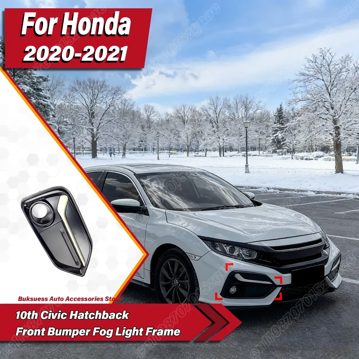

For Honda 10th Civic Hatchback 2020 2021 Car Front Bumper Fog Lamp Frame Cover Light Frame Side Splitter ABS Diffuser Body Kit