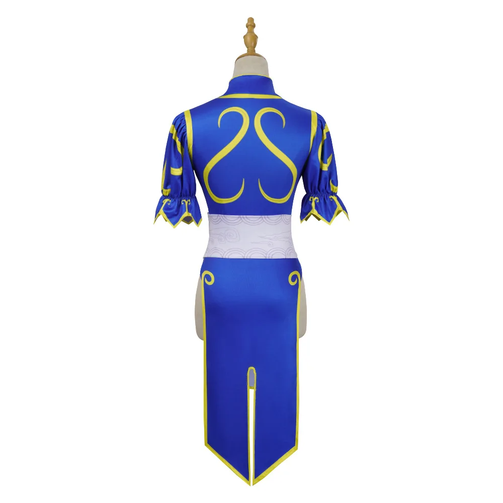 Chun Li-vestido de Cosplay, disfraz de juego SF Chunli, juego de rol, traje Qipao azul, conjunto completo de Jackie Kung fu, traje de fiesta de Halloween para diversión