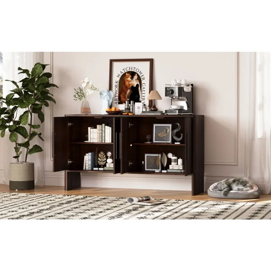 

TREXM 4Door Large Storage Retro Sideboard with Adjustable Shelves and Long Handles for Kitchen Dining Room and Living Room Espr