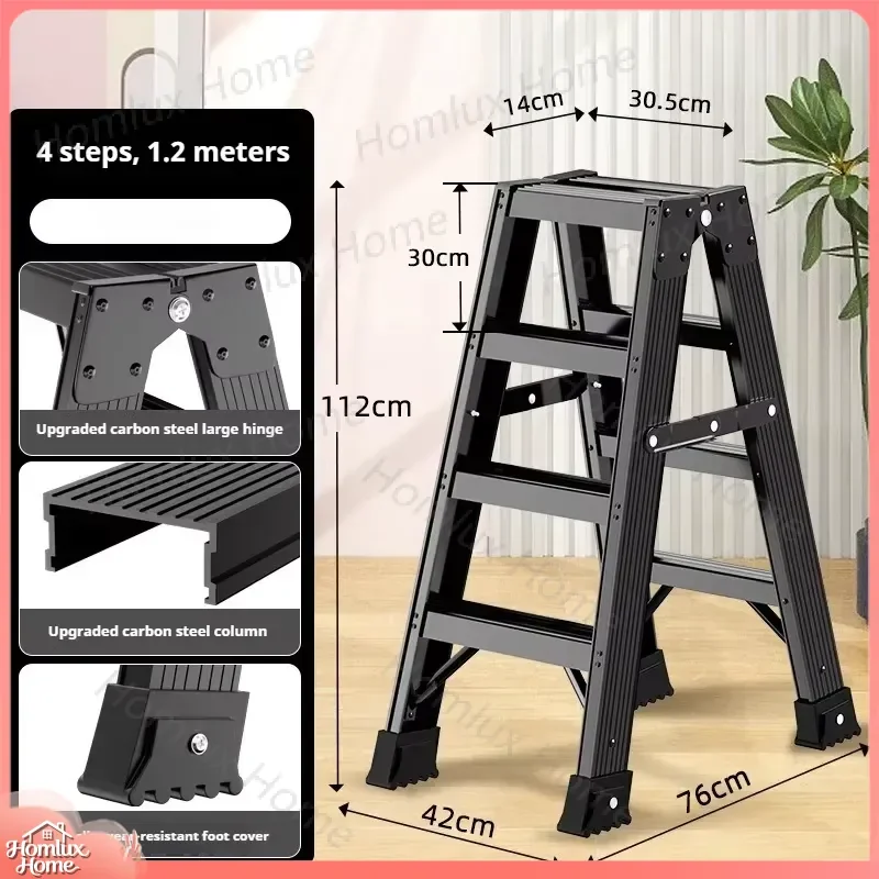 Heavy Duty Carbon Steel Folding Step Ladder Anti Slip Wear Resistant Foot Caps 120cm 240cm Household A Frame Zigzag Ladder