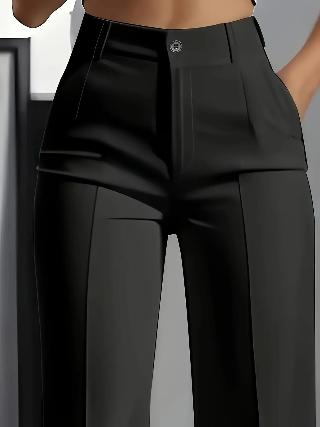 Damen High-Waist Straight-Leg Hosen Formelle Büro-Hosen Slim-Fit Schnitt Klassische Einfarbige Anzughosen – Detail 8