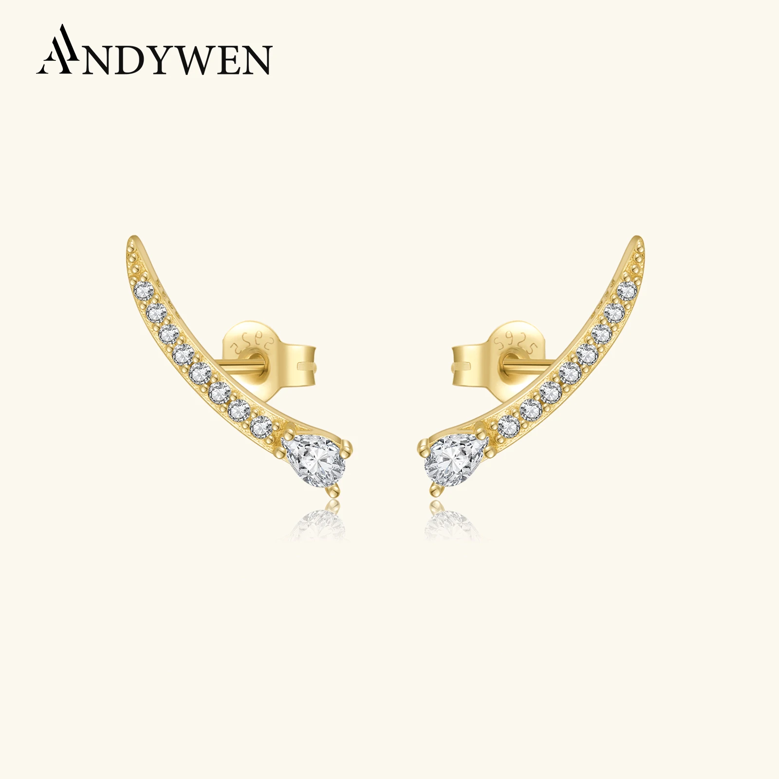 ANDYWEN стерлингового серебра 925 пробы в форме груши, круглые серьги-гвоздики с прозрачным цирконием, пирсинг, 2025 г., изящные женские ювелирные изделия в стиле панк, подарок на вечеринку