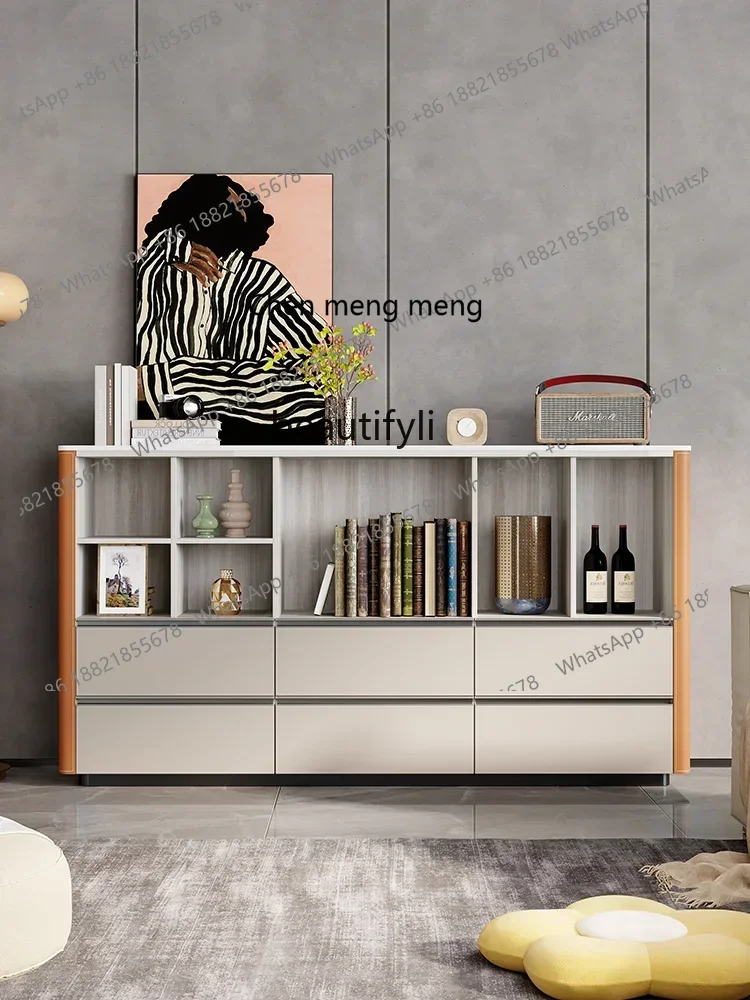 

182QLight Luxury Combined Bookcase Saddle Leather Living Room Multifunctional Locker Study Storage Side Cabinet