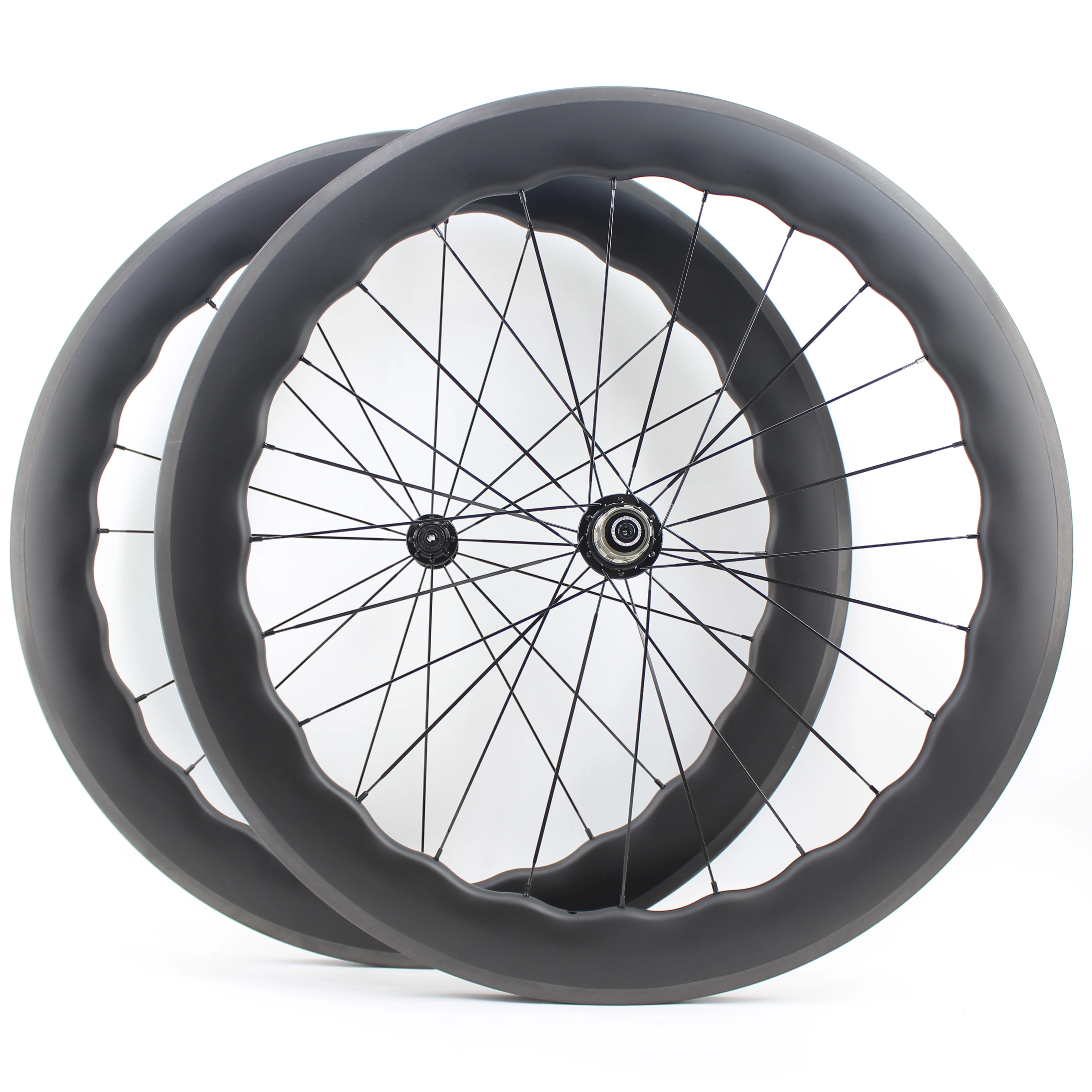 Newest 700C Road Bike UD Full Carbon Fibre Wheelset Carbon Bicycle Wheelset Clincher Tubeless Rims 65mm Wave 25mm Width V Brake