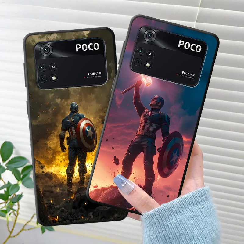 

Черный мягкий чехол для телефона Marvel Captain America для Xiaomi Poco X3 NFC C40 C50 C51 C61 X4 Pro M3 M4 Pro C75 M5s M7 F3 F7 X7