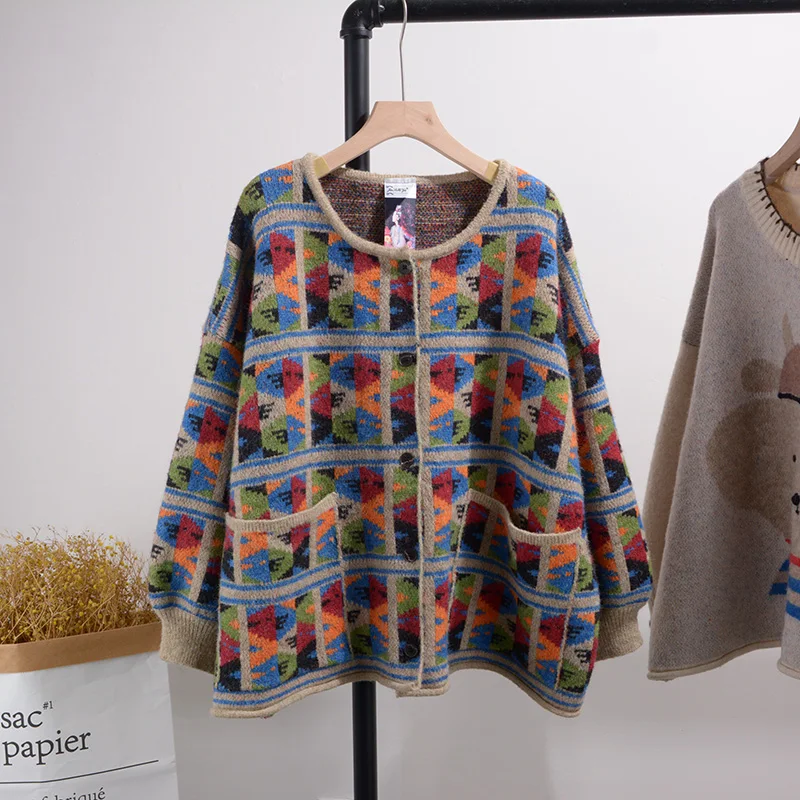 

Свободный повседневный вязаный кардиган с длинными рукавами и круглым вырезом, женский, весенний, новый, в корейском стиле, с цветочным принтом, на одной пуговице, распашной