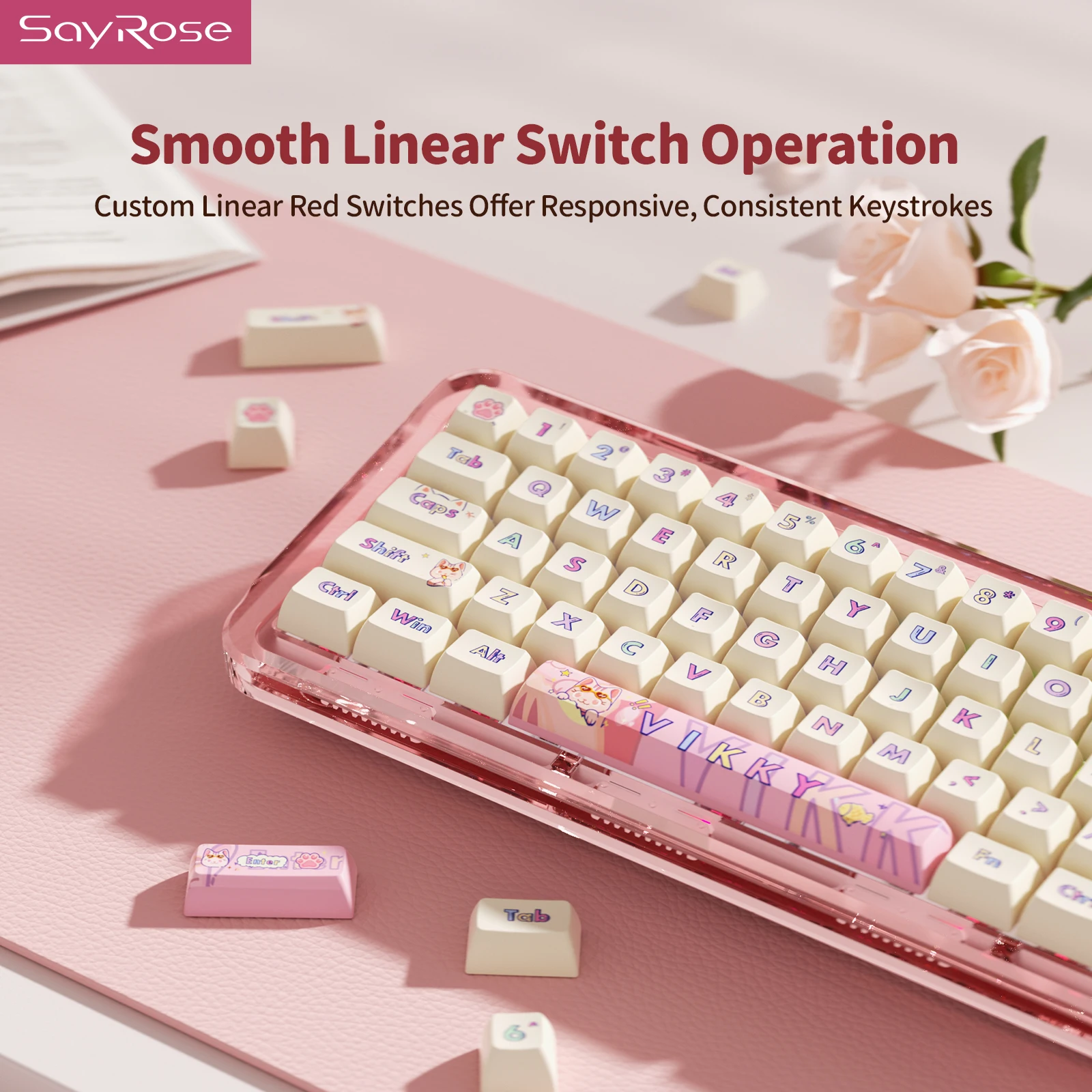 SayRose B67 Cute Wireless Mechanical Keyboard Triple Mode 2.4G Bluetooth 5.4 Type C RGB 18 Light Effects Hot Swappable Gasket Crystal Switches 3750mAh 67 Keys Aesthetic Girl Desk Decor Gift