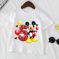 Mickey Mouse Tshirt Clothes Children Disney Birthday T-Shirt Cute Cartoon Boy Girl Short-Sleeve Tops Baby Show Tee Clothing Gift