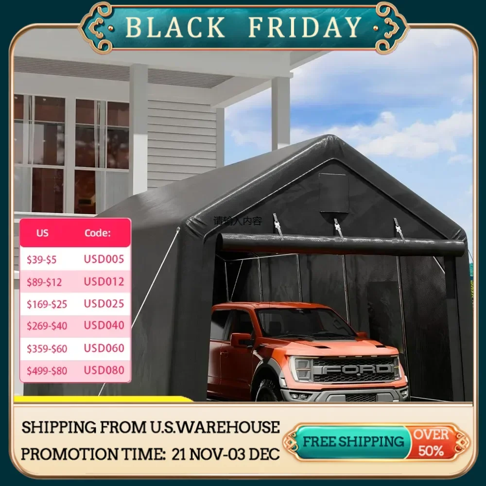 12 x 20 ft carport, heavy-duty Peak portable garage, all-steel metal frame and ventilated windows, snow UV protected car canopy