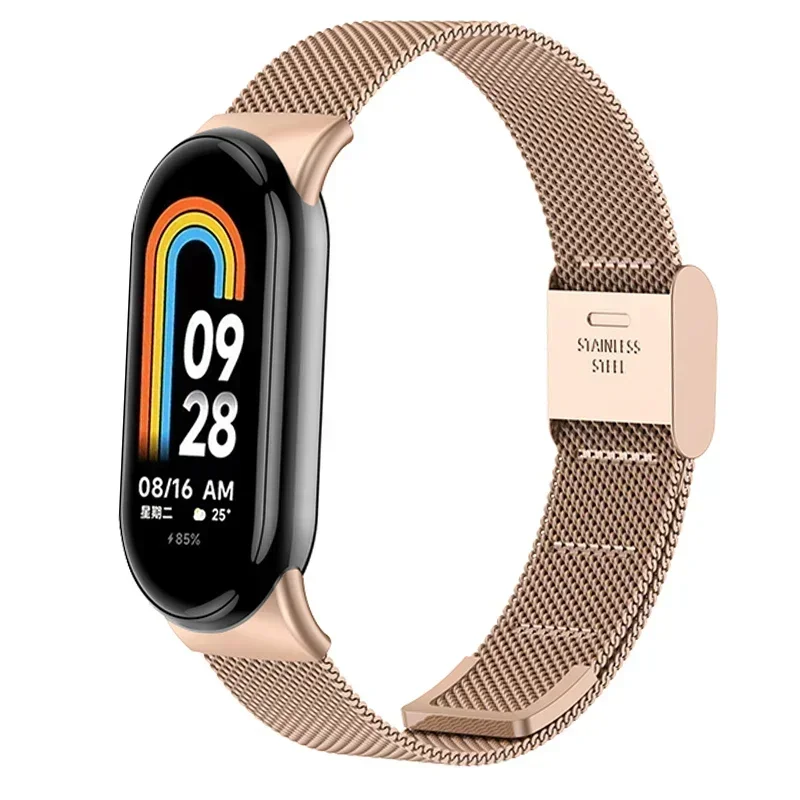 Pulseira para xiaomi mi band 8 milan pulseira de metal sem parafusos de aço inoxidável para mi band 8 pulseiras pulseira
