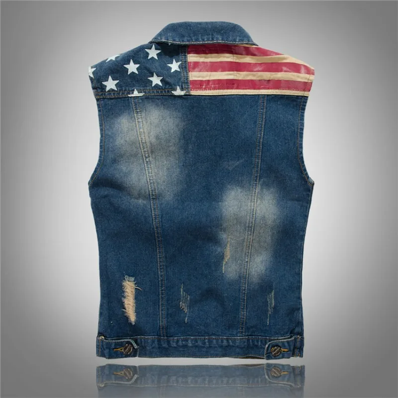 The New Korean Version of The Slim-fit Trend Men's Denim Vest Men's Denim Vest Flag Casual Vest Exquisite Trend Simple Casual