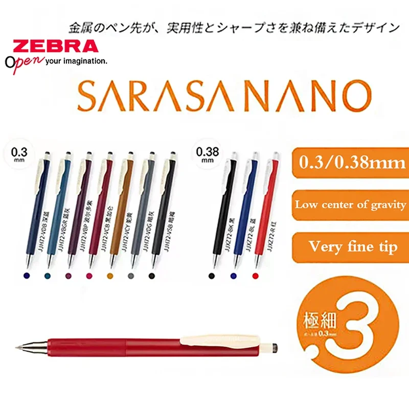 ZEBRA SARASA-Bolígrafo de Gel NANO JJH72, bolígrafo de firma de Color Retro de bajo centro de gravedad, 0,3/0,38mm, material escolar de oficina,