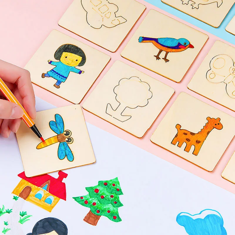 5-20 stuks kinderen tekenspeelgoed houten doe-het-zelf schildersjablonen sjabloon ambachtelijk speelgoed puzzel educatief speelgoed voor kinderen geschenken