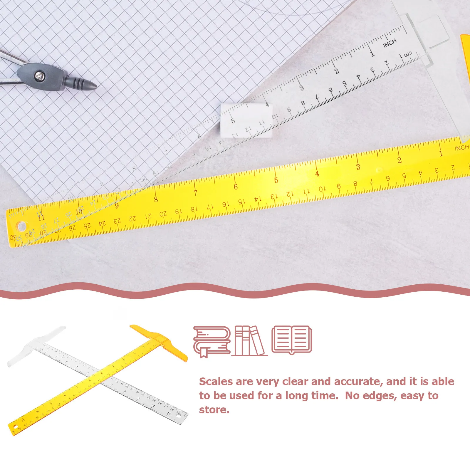 Picture 3: 2Pcs T Shape Rulers Plastic Double Scale Measuring Tool Accurate Drafting Supplies for Office Home Student Use