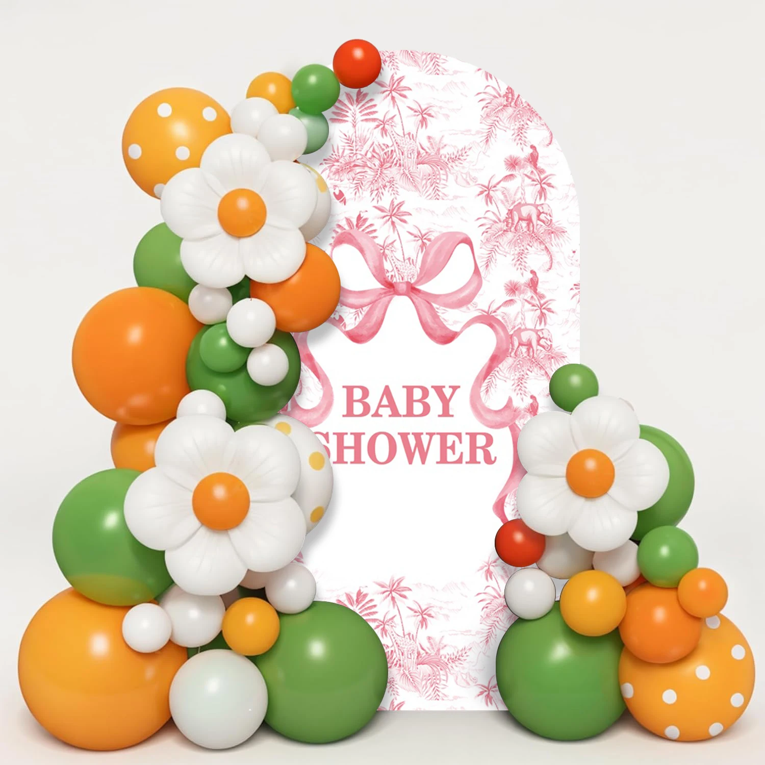 Yeele Jungle Animals Arch Cover Backdrop Elephant Giraffe Pink Grass Baby Shower Newborn Girl Birthday Party Arched Background