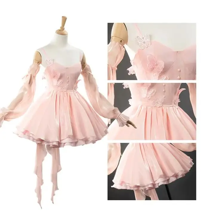 Otome Game Love and Deepspace cosplay costume pink chiffon dress suitable for Halloween comic exhibition wedding photos,birthday view 5